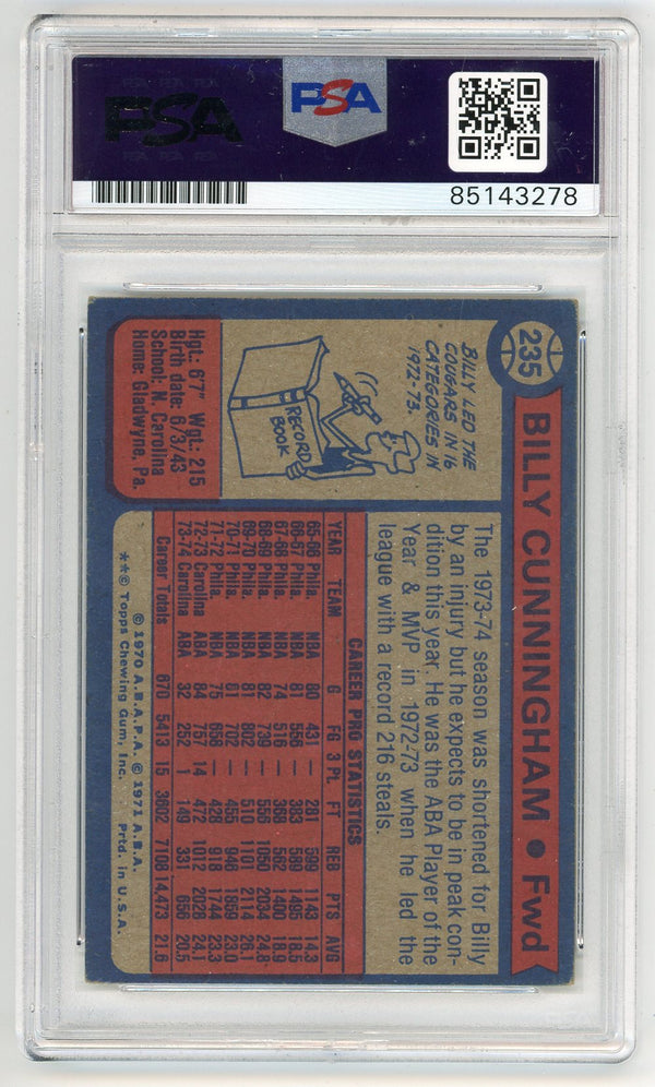 Billy Cunningham 1970 Topps Autographed Card #235 PSA Authentic Auto