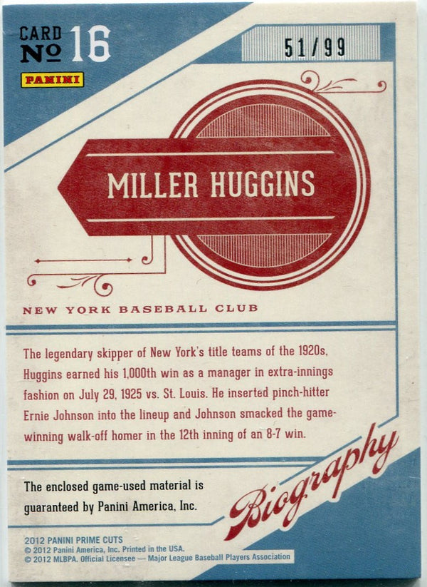 Miller Huggins 2012 Panini Prime Cuts Bat Relic Card #16 51/99