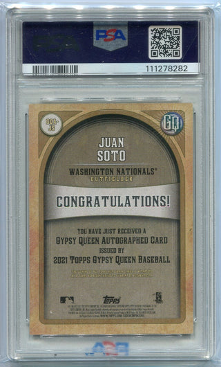 Juan Soto 2021 Topps Gypsy Queen Autographed Card #GQA-JS PSA Graded 9 Auto 10