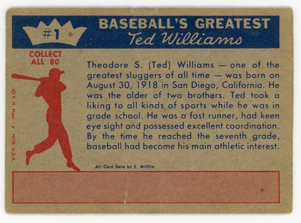 Ted Williams 1959 Fleer Baseball Card #1 The Early Years