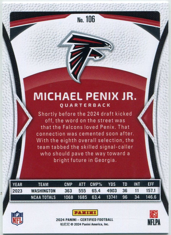 Michael Penix Jr 2024 Panini Certified Mirror Bronze Parallel RC #106 22/275