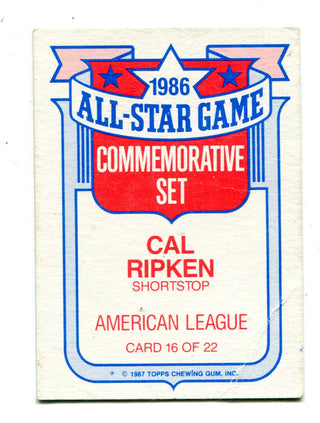 Cal Ripken Jr. 1986 Topps All-Star Commemorative Set Autographed Card