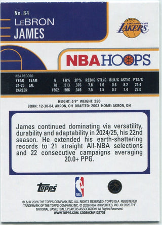LeBron James 2025 - 2026 Topps NBA Hoops Rainbow Foil Card #84