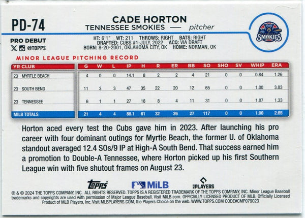 Cade Horton 2024 Topps Pro Debut RC #PD-74