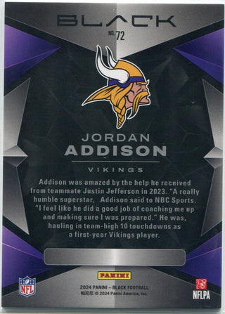 Jordan Addison 2024 Panini Black Parallel Card #72 8/75