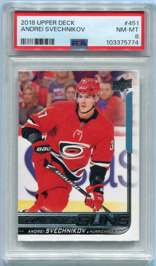 Andrei Svechnikov 2018 - 2019 Upper Deck Young Guns RC #451 PSA Graded 8