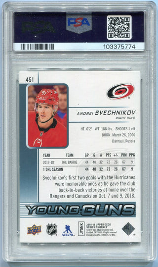 Andrei Svechnikov 2018 - 2019 Upper Deck Young Guns RC #451 PSA Graded 8