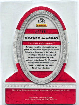 Barry Larkin 2016 Pantheon Baseball Local Lore Bat Relic Card #LL-BL 37/99