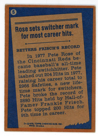 Pete Rose 1978 Topps '77 Record Breaker #5