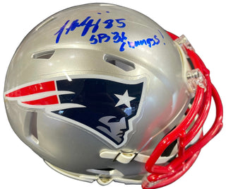 Jermaine Wiggins "SB 36 Champs" Autographed New England Patriots Mini Helmet (JSA)