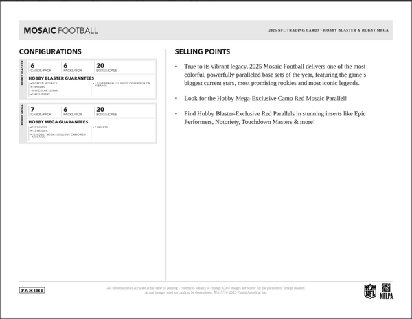 2025 Panini Mosaic Football Hobby Mega Box (Ultra Rare Stained Glass Micro Mosaic)