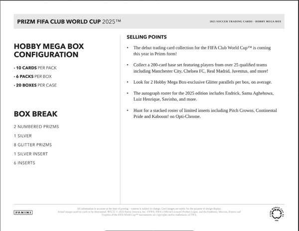 2025 Panini Prizm FIFA Club World Cup Soccer Mega Box