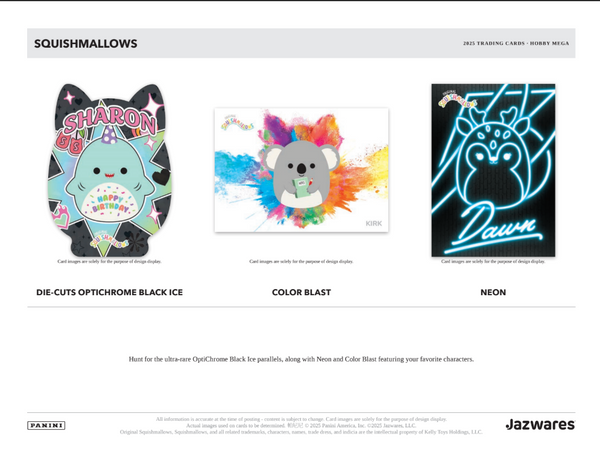 2025 Panini Squishmallows Hobby Mega Box (Exclusive Teal Pandora & Blue Mosaic Parallels)