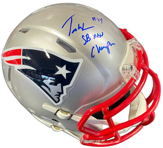 Tebucky Jones "SB 36 Champs" Autographed New England Patriots Mini Helmet (JSA)