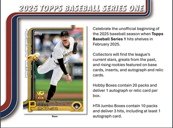 2025 Topps Series 1 Baseball Retail 20-Pack Box (Exclusive Holo Base Card Parallels)