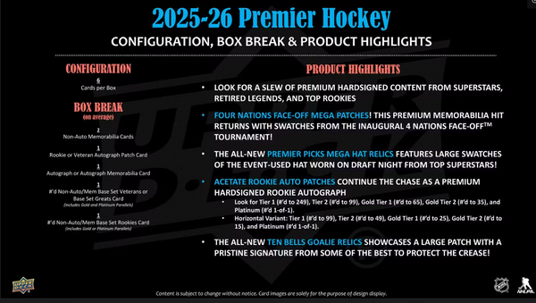 2025-26 Upper Deck Premier Hockey Hobby Box