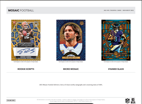 2025 Mosaic FB Ornament Box (1 Exclusive Red & White Stripe Rookie)