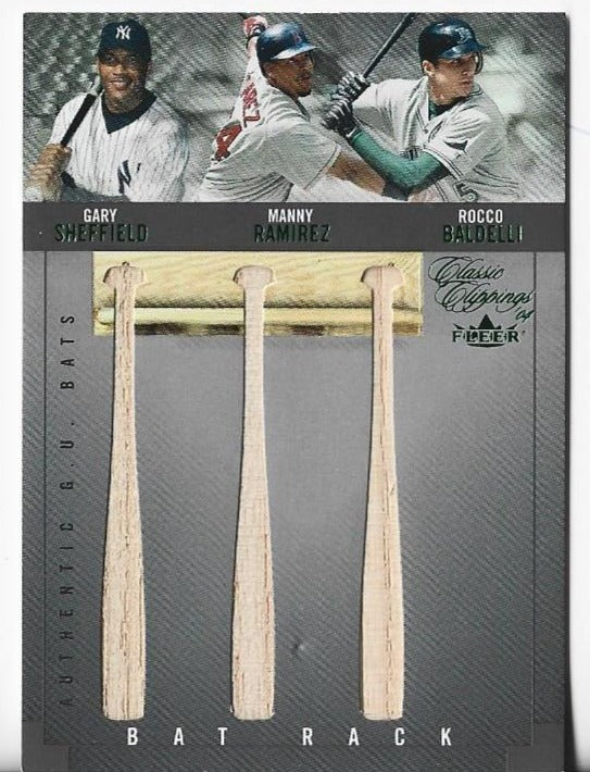 Gary Sheffield / Manny Ramirez / Rocco Baldelli 2004 Fleer Bat Rack #BR-S/R/B Game-Used Bat Card