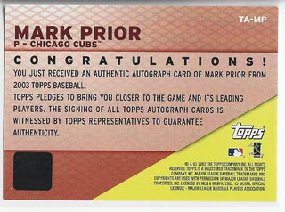 Mark Prior 2003 Topps Autographed Card