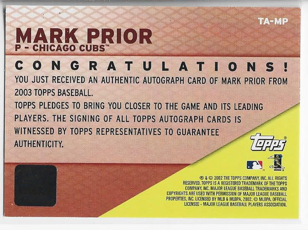 Mark Prior 2003 Topps Autographed Card
