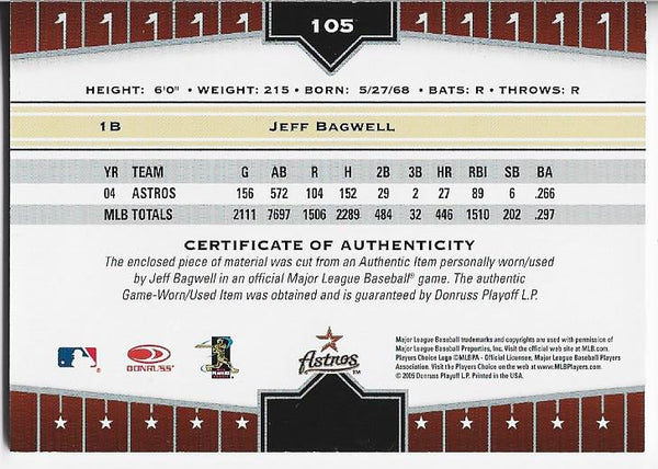 Jeff Bagwell 2005 Donruss Game Worn Jersey Card