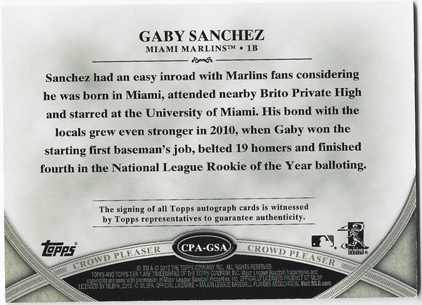 Gaby Sanchez 2012 Tier One Autographed Card #258/399