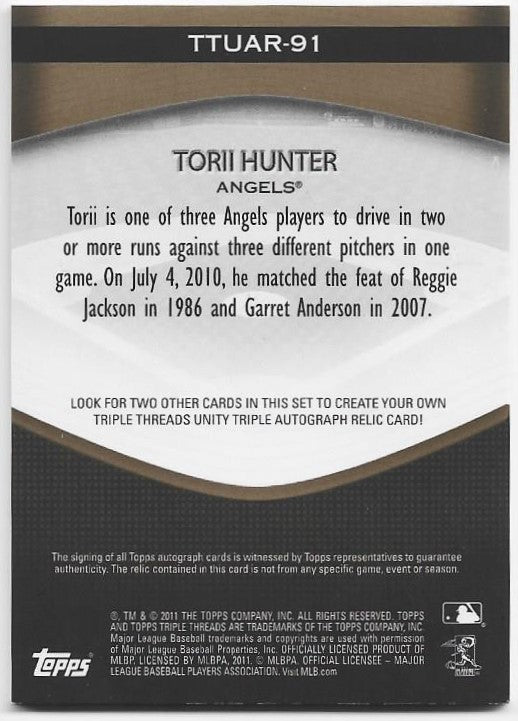 Torii Hunter 2011 Topps Triple Threads Game-Used Memorabilia/Autographed Card #11/25