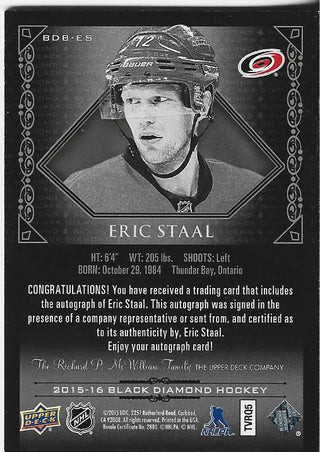 Eric Staal 2015 Upper Deck Black Diamond Autographed Card 14/99 #BDB-ES