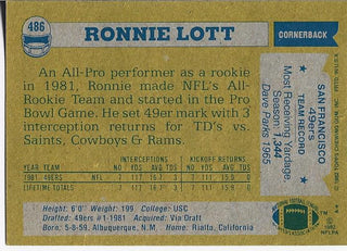 Ronnie Lott 1982 Topps Card #486