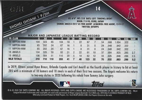Shohei Ohtani 2020 Topps Chrome Black Card 49/50 #14