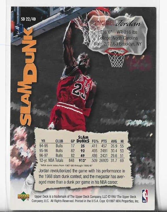 Michael Jordan 1997 Upper Deck Slam Dunk (SD 22/40) Card