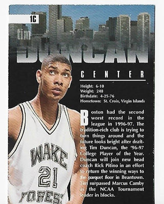 : Tim Duncan 1997 Scoreboard NBA Draft Day Rookie Card