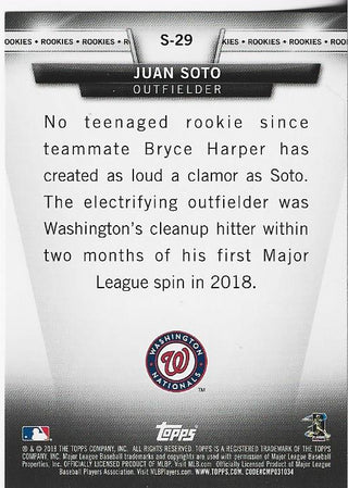Juan Soto 2018 Topps Rookie Card #S-29