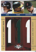 Derek Jeter, Miguel Tejada, and Nomar Garciaparra 2003 Fleer Game Worn Jersey Card 257/350