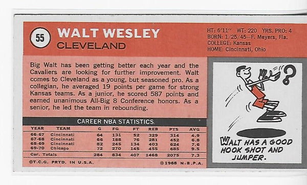 Walt Wesley 1970-1971 Topps #55 Near Mint Card
