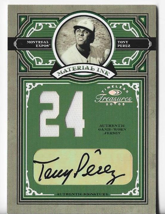 Tony Perez 2005 Donruss Material Ink #MI-24 (10/24) Autograph Game-Worn Jersey Card