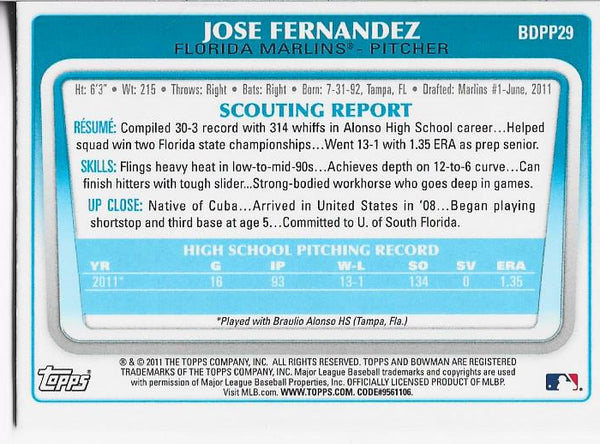 Jose Fernandez 2011 Topps Rookie Card