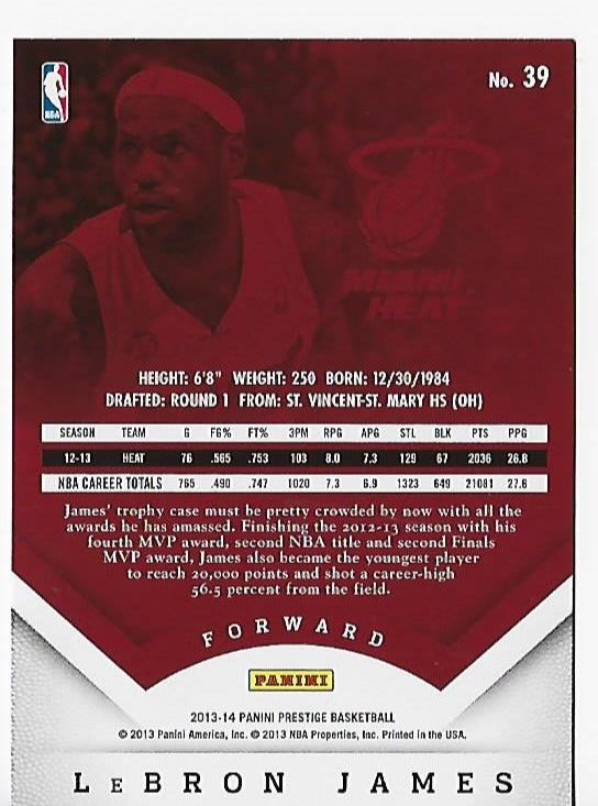 LeBron James 2013-14 Panini Prestige #39 Card