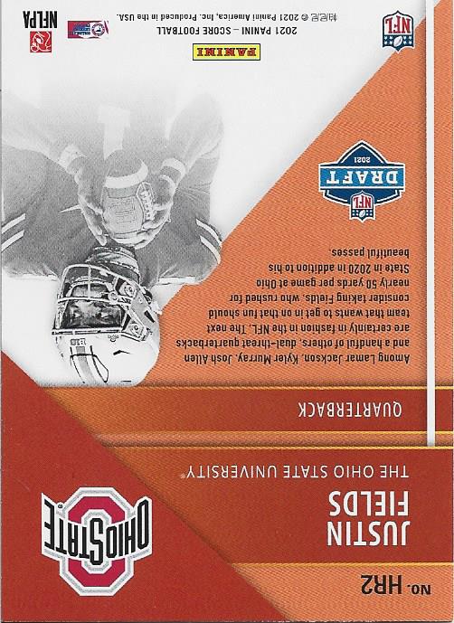 Justin Fields 2021 Score Hot Rookies Card
