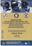 Derek Jeter, Miguel Tejada, and Nomar Garciaparra 2003 Fleer Game Worn Jersey Card 257/350