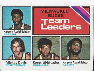 Kareem Abdul Jabbar and Mickey Davis 1975 Topps Bucks Team Leaders Card #126