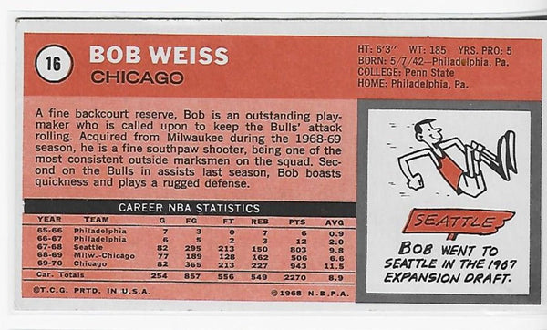 Bob Weiss 1970-1971 Topps #16 Near Mint Card