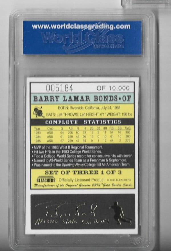 Barry Bonds 1993 Bleachers 23KT Gold Border #1 (WCG Grade 10 GEM-MT) Card