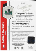 Rashad McCants 2006 Topps Autographed Card 182/190 #SS-RM