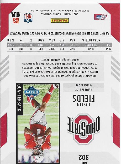 Justin Fields 2021 Score Rookie Card