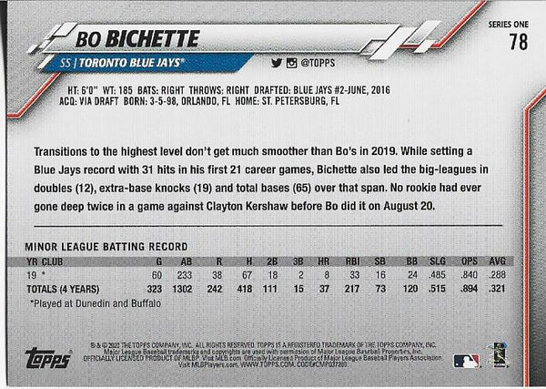 Bo Bichette 2020 Topps Series One Rookie Card #78