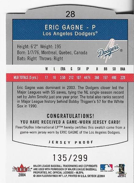 Eric Gagne 2004 Fleer Game Worn Jersey Card 135/299