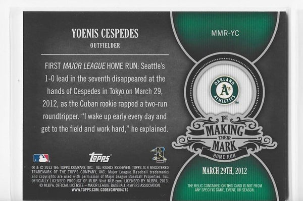 Yoenis Cespedes 2013 Topps #MMR-YC Game Used Memorabilia Card