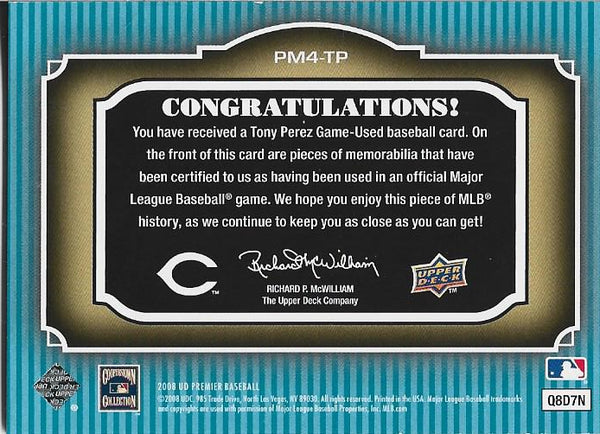 Tony Perez 2008 Upper Deck Game Used Jersey Card 40/40 #PM4-TP