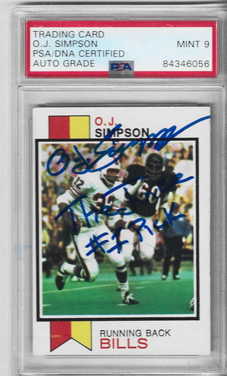 OJ Simpson 1973 Topps Autographed Card PSA Auto MINT 9